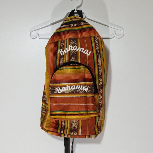 *3/$10* Woven Striped Bahamas Backpack Orange Yellow Green - Picture 1 of 3